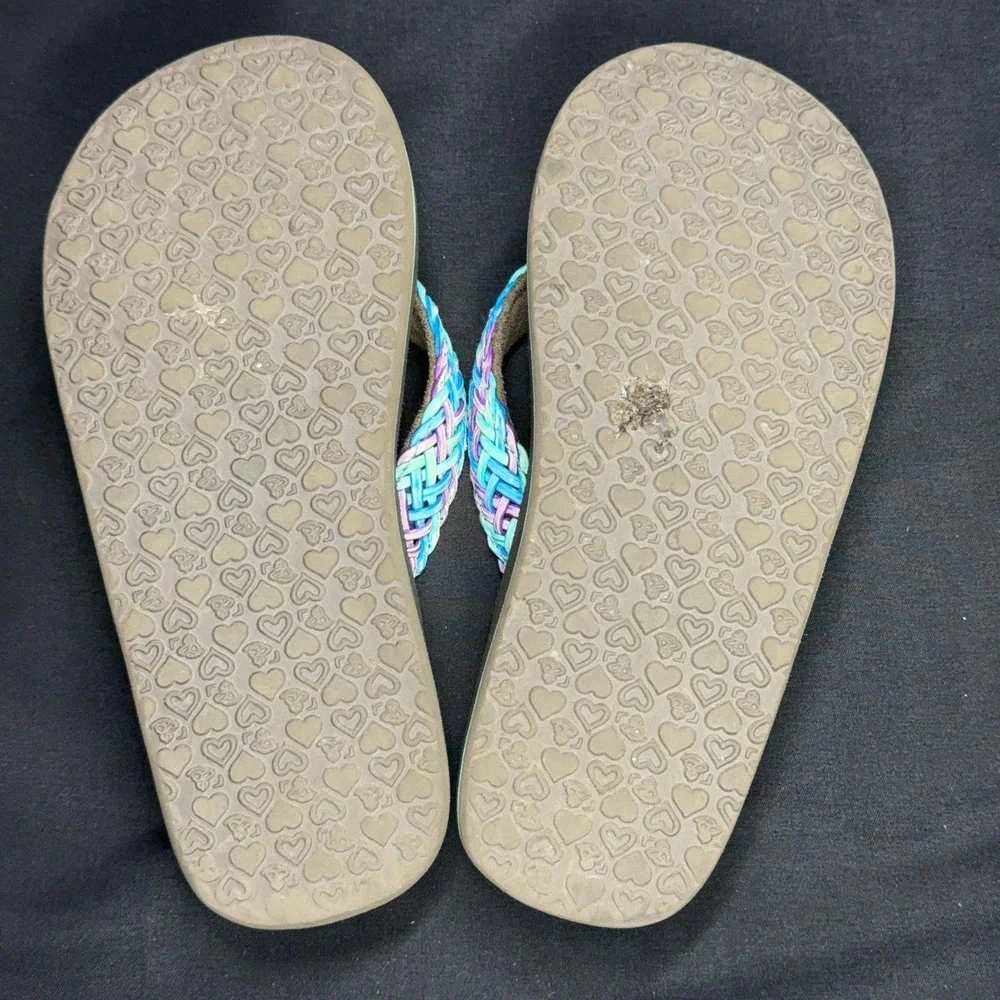 Cobian Sandals Girls Brown Multicolor Braided Flip Flops Heart Comfort Sole